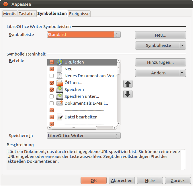 Symbolleiste Anpassen